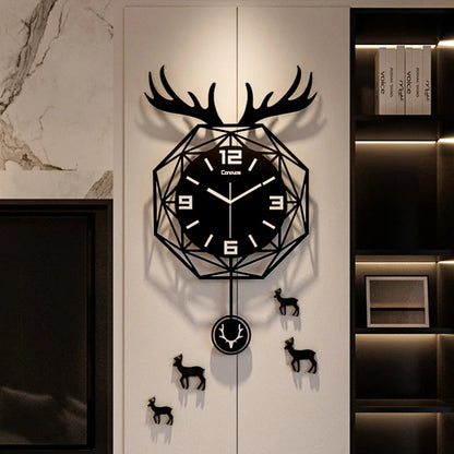 Luxury Creative Deer Head Wall Clocks Living Room