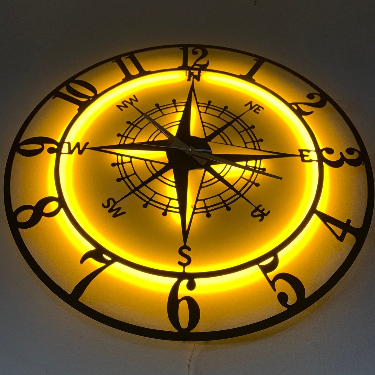 Led Lighted Acrylic Compass Wall Clock