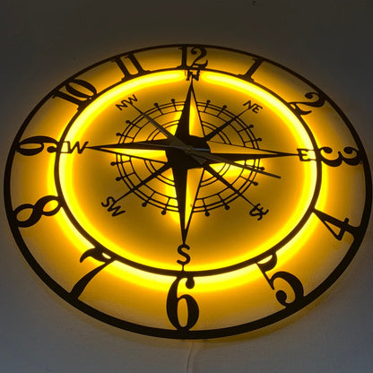 Led Lighted Acrylic Compass Wall Clock