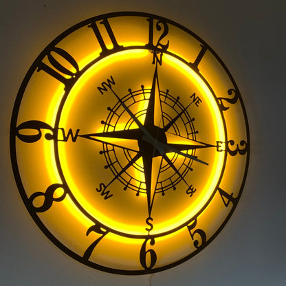 Led Lighted Acrylic Compass Wall Clock