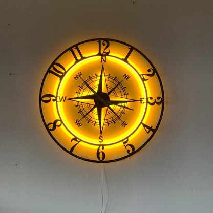 Led Lighted Acrylic Compass Wall Clock
